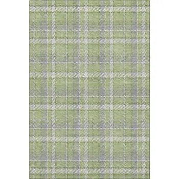 5' X 8' Green And Gray Plaid Washable Area Rug With UV Protection
