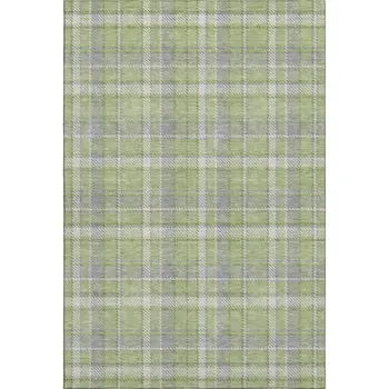 10' X 14' Green And Gray Plaid Washable Area Rug With UV Protection
