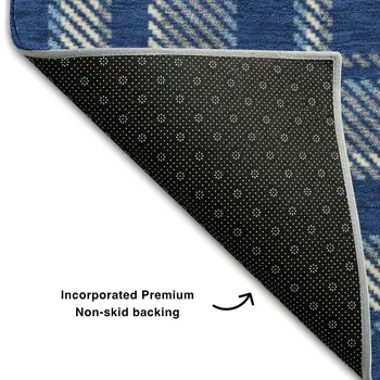 3' X 5' Navy Blue And Ivory Plaid Washable Area Rug With UV Protection