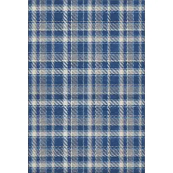 5' X 8' Navy Blue And Ivory Plaid Washable Area Rug With UV Protection