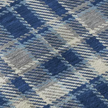 5' X 8' Navy Blue And Ivory Plaid Washable Area Rug With UV Protection
