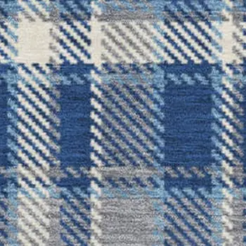 9' X 12' Navy Blue And Ivory Plaid Washable Area Rug With UV Protection