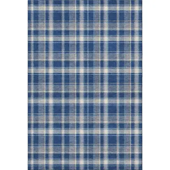 10' X 14' Navy Blue And Ivory Plaid Washable Area Rug With UV Protection