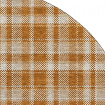 8' Rust And Ivory Plaid Washable Round Rug With UV Protection
