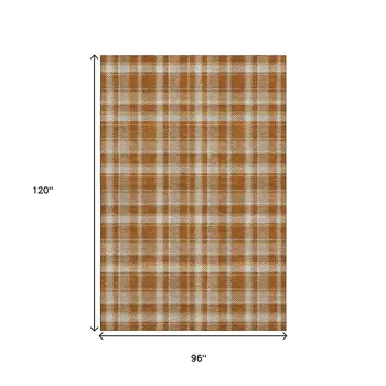 8' X 10' Rust And Ivory Plaid Washable Area Rug With UV Protection