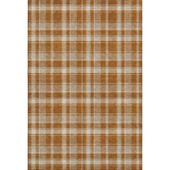 9' X 12' Rust And Ivory Plaid Washable Area Rug With UV Protection