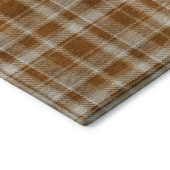 9' X 12' Rust And Ivory Plaid Washable Area Rug With UV Protection