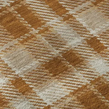 9' X 12' Rust And Ivory Plaid Washable Area Rug With UV Protection