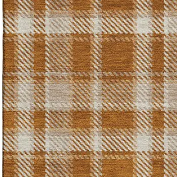 10' X 14' Rust And Ivory Plaid Washable Area Rug With UV Protection