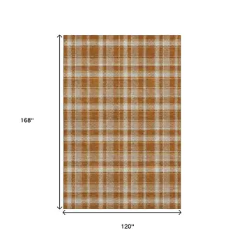 10' X 14' Rust And Ivory Plaid Washable Area Rug With UV Protection