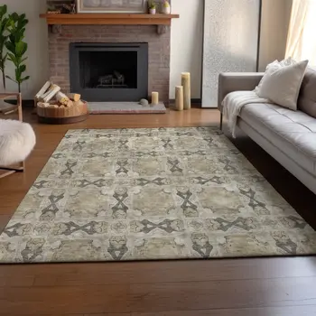 3' X 5' Beige Gray And Ivory Floral Medallion Washable Area Rug With UV Protection
