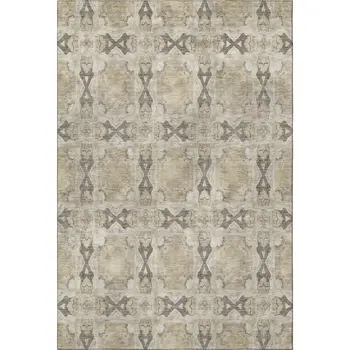 3' X 5' Beige Gray And Ivory Floral Medallion Washable Area Rug With UV Protection