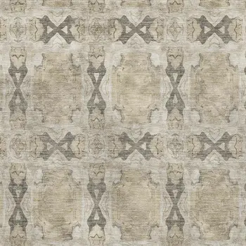 5' X 8' Beige Gray And Ivory Floral Medallion Washable Area Rug With UV Protection