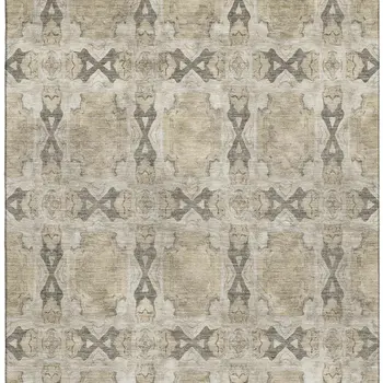 5' X 8' Beige Gray And Ivory Floral Medallion Washable Area Rug With UV Protection