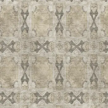 8' X 10' Beige Gray And Ivory Floral Medallion Washable Area Rug With UV Protection