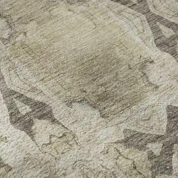 9' X 12' Beige Gray And Ivory Floral Medallion Washable Area Rug With UV Protection