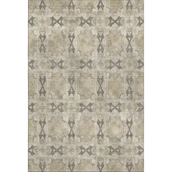 10' X 14' Beige Gray And Ivory Floral Medallion Washable Area Rug With UV Protection