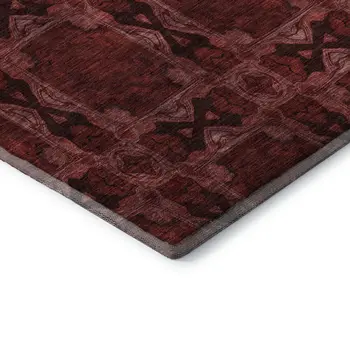 3' X 5' Burgundy Red And Gray Floral Medallion Washable Area Rug With UV Protection