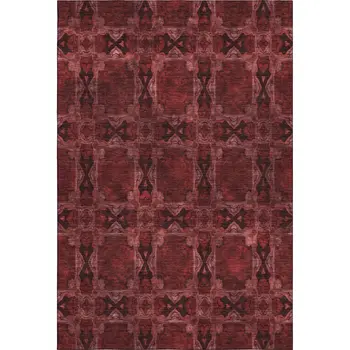 5' X 8' Burgundy Red And Gray Floral Medallion Washable Area Rug With UV Protection