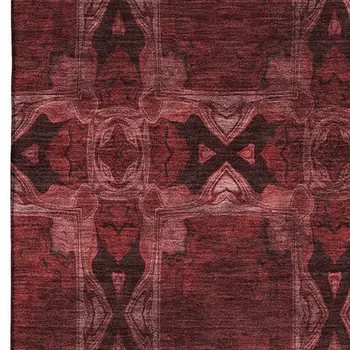 5' X 8' Burgundy Red And Gray Floral Medallion Washable Area Rug With UV Protection