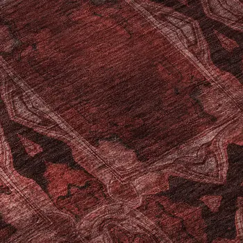 8' X 10' Burgundy Red And Gray Floral Medallion Washable Area Rug With UV Protection