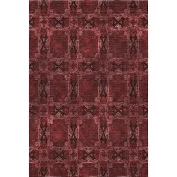8' X 10' Burgundy Red And Gray Floral Medallion Washable Area Rug With UV Protection