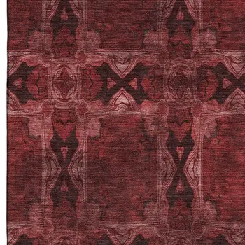 10' X 14' Burgundy Red And Gray Floral Medallion Washable Area Rug With UV Protection