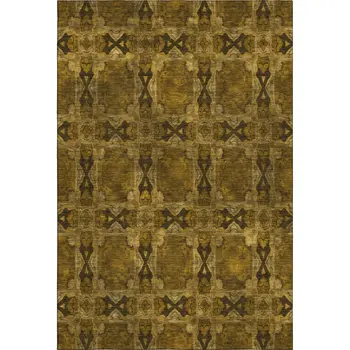 3' X 5' Chocolate And Gold Floral Medallion Washable Area Rug With UV Protection