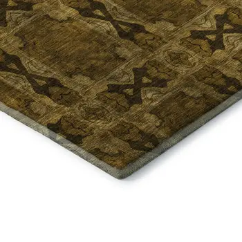 3' X 5' Chocolate And Gold Floral Medallion Washable Area Rug With UV Protection