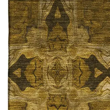 3' X 5' Chocolate And Gold Floral Medallion Washable Area Rug With UV Protection