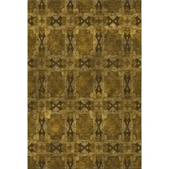 9' X 12' Chocolate And Gold Floral Medallion Washable Area Rug With UV Protection