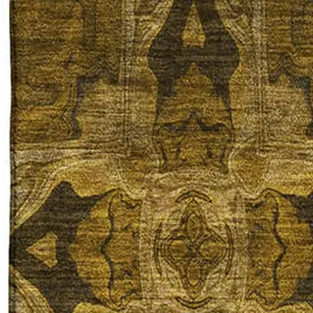10' X 14' Chocolate And Gold Floral Medallion Washable Area Rug With UV Protection