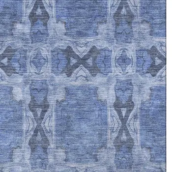 5' X 8' Denim Blue And Ivory Floral Medallion Washable Area Rug With UV Protection