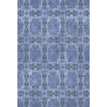 5' X 8' Denim Blue And Ivory Floral Medallion Washable Area Rug With UV Protection