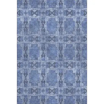8' X 10' Denim Blue And Ivory Floral Medallion Washable Area Rug With UV Protection