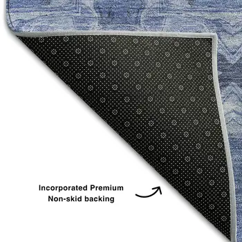 8' X 10' Denim Blue And Ivory Floral Medallion Washable Area Rug With UV Protection