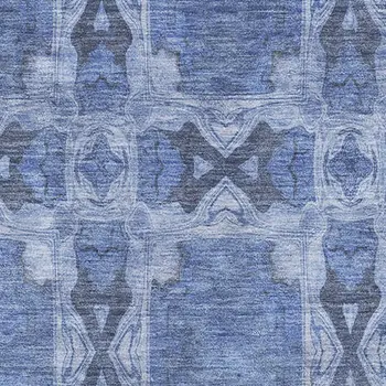 8' X 10' Denim Blue And Ivory Floral Medallion Washable Area Rug With UV Protection