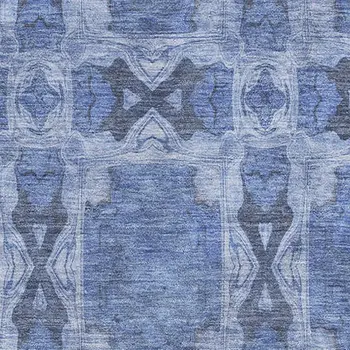 9' X 12' Denim Blue And Ivory Floral Medallion Washable Area Rug With UV Protection