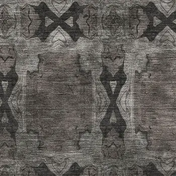 3' X 5' Gray And Charcoal Floral Medallion Washable Area Rug With UV Protection