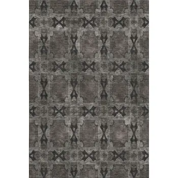 5' X 8' Gray And Charcoal Floral Medallion Washable Area Rug With UV Protection