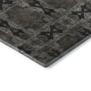 5' X 8' Gray And Charcoal Floral Medallion Washable Area Rug With UV Protection