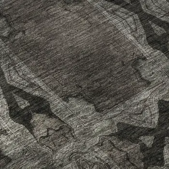 5' X 8' Gray And Charcoal Floral Medallion Washable Area Rug With UV Protection