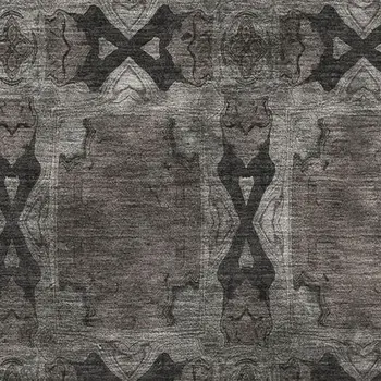 5' X 8' Gray And Charcoal Floral Medallion Washable Area Rug With UV Protection