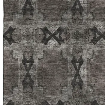5' X 8' Gray And Charcoal Floral Medallion Washable Area Rug With UV Protection