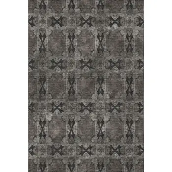 9' X 12' Gray And Charcoal Floral Medallion Washable Area Rug With UV Protection