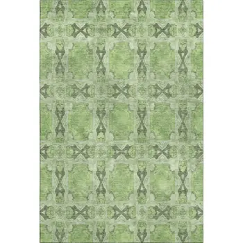 5' X 8' Green Gray And Ivory Floral Medallion Washable Area Rug With UV Protection