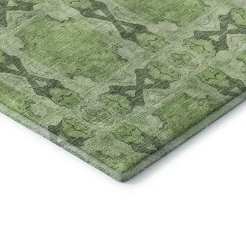 5' X 8' Green Gray And Ivory Floral Medallion Washable Area Rug With UV Protection