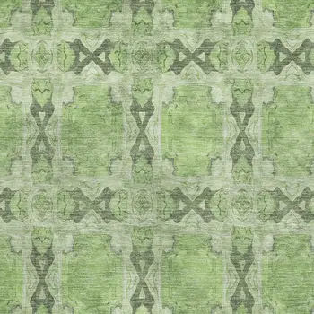 8' X 10' Green Gray And Ivory Floral Medallion Washable Area Rug With UV Protection