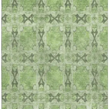 10' X 14' Green Gray And Ivory Floral Medallion Washable Area Rug With UV Protection