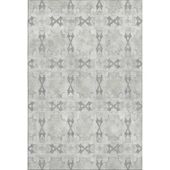 5' X 8' Ivory And Gray Floral Medallion Washable Area Rug With UV Protection